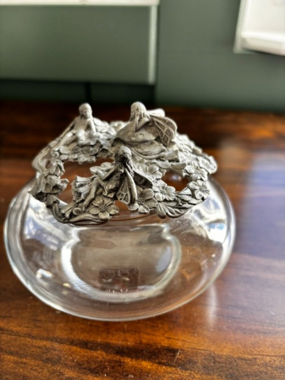 Seagull Pewter 1996 - fairy garden glass & pewter potpourri/trinket box